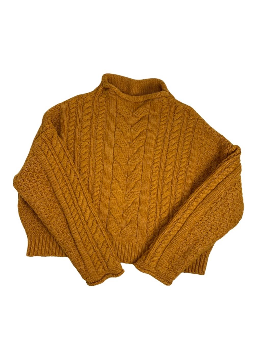 Pilcro Mustard Cable Cropped Mock Neck Sweater M Fall Preppy Boho